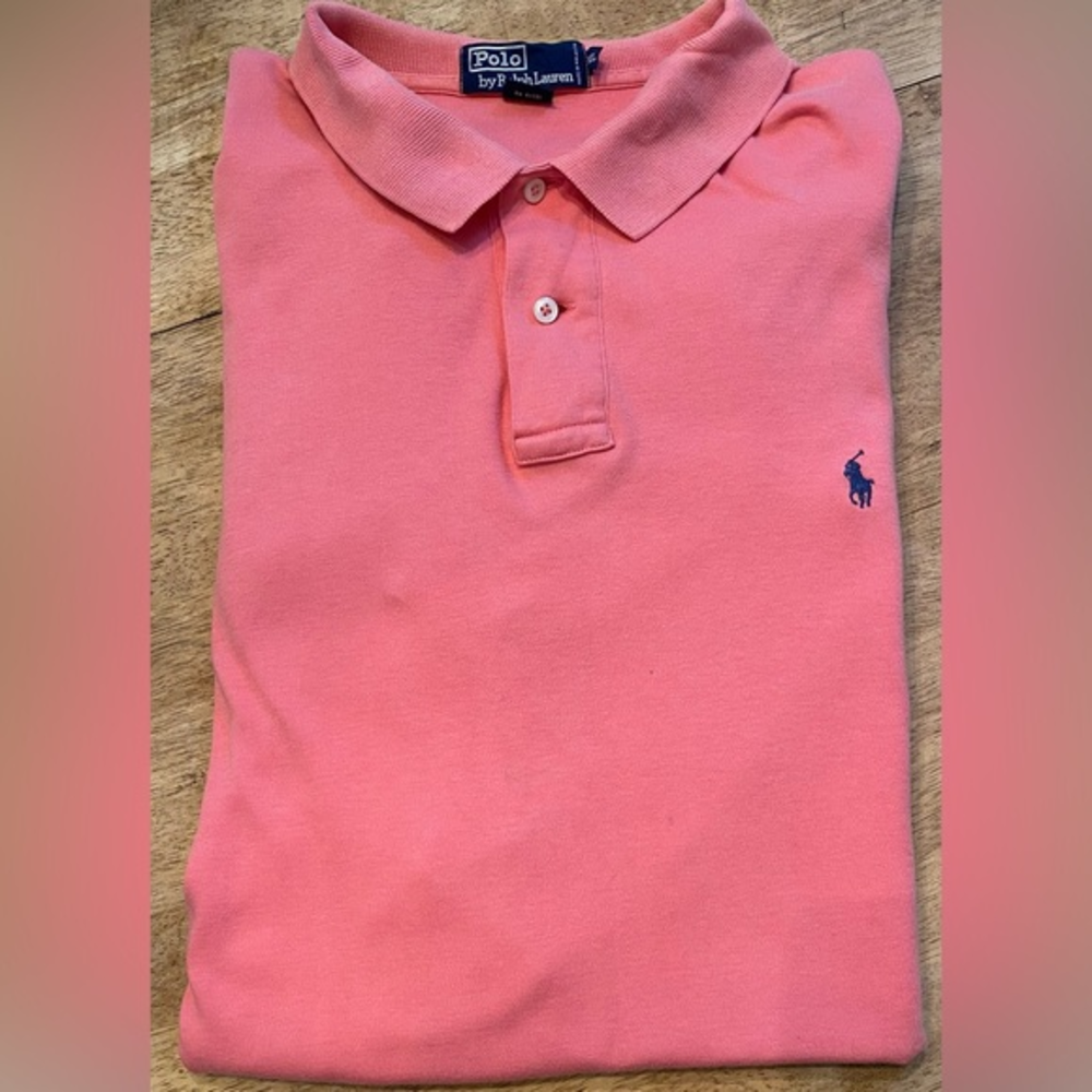 Polo by Ralph‎ Lauren Men’s XL Salmon Pink Cotton Short Sleeve Soft Knit Polo